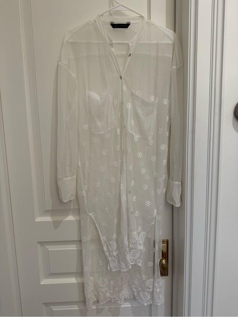 Zara Sheer White Embroidered Long Robe